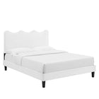 Modway Current Performance Velvet Twin Platform Bed with Black Wood Legs - White-Wood Slat Support System