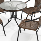 Table ronde en verre/métal 28 po, bordure en rotin brun foncé et 4 chaises empilables en rotin brun foncé (TLH-087RD-037BN4-GG)-7