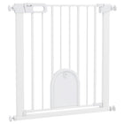 PawHut 30"-32" Extra Wide Pet Gate Barrier with Small Door - 30"H - White-This safety gate for stairs allows door can swing in both direction