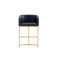 Manhattan Comfort Louvre 20" Mid-Century Modern Leatherette Upholstered Counter Stool - Black and Titanium Gold-Mid-Century Modern Counter Stool with Backrest Perfect for Bar and Kitchen Use