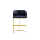 Manhattan Comfort - Louvre tabouret de comptoir mi-siècle moderne rembourré en similicuir 20" - noir et or titane-Tabouret de comptoir moderne du milieu du siècle avec dossier, parfait pour une utilisation au bar et dans la cuisine