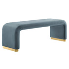 Modway Koda Performance Velvet Waterfall Long Bench - Brass/Cadet Blue-Performance Velvet Upholstery