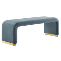 Modway - Koda Performance Velvet Banc long de la chute d’eau - Bleu Cadet en Laiton-Revêtement en velours de performance
