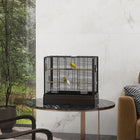 PawHut 22" H Bird Cage with Wooden Stands, Slide-Out Tray, Handle and Food Containers - Black-Includes five perches and two plastic food containers 