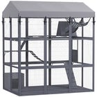 PawHut 81" H Large Catio with Floor - Grey-Floor design prevents cats from digging and escaping 