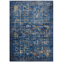 Modway Minu Distressed Floral Lattice Area Rug - 5 ft W x 8 ft L - Dark Blue Yellow/Orange-Distressed Floral Lattice Area Rug