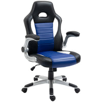 HOMCOM - Chaise de jeu style voiture de course en cuir PU avec accoudoirs relevables - bleu-Cuir PU souple et assise rembourrée offrant un confort accru