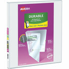 Avery® - Reliure de présentation durable à anneaux obliques en D, 1/2 po, blanc-Les panneaux avant et arrière plus larges couvrent complètement les onglets et séparateurs standard