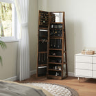 HOMCOM Mirror Jewelry Cabinet - 15" L x 15" W x 63" H - Rustic Brown-Includes big mirror and an inside small mirror, convenient for you to jewellery wearing and making up 
