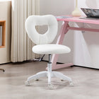 HOMCOM - Chaise de bureau sans accoudoirs en polaire Motif cœur - Blanc-Tissu pelucheux teddy et mousse haute densité pour plus de confort