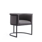 Manhattan Comfort Cosmopolitan 24" Mid-Century Modern Faux Leather Upholstered Dining Chair - Pebble and Black-Modern Dining Chair Perfect for Dining and Accent Living Room Use