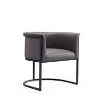 Manhattan Comfort Cosmopolitan 24" Mid-Century Modern Faux Leather Upholstered Dining Chair - Pebble and Black-Modern Dining Chair Perfect for Dining and Accent Living Room Use