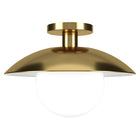 Hudson&Canal - Plafonnier semi-encastré Alvia de 14,5 po de large avec abat-jour en métal et verre - Laiton/blanc-Design moderne et contemporain pour votre entrée, votre foyer ou votre cuisine