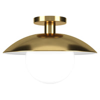Hudson&Canal - Plafonnier semi-encastré Alvia de 14,5 po de large avec abat-jour en métal et verre - Laiton/blanc-Design moderne et contemporain pour votre entrée, votre foyer ou votre cuisine