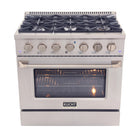 Kucht 36" KNG Series Pro Style Natural Gas Range - Stainless Steel/Silver-6-burner gas range includes one 20 000 BTU dual burner featuring TrueSimmer, one 15 000 BTU burner, one 12 000 BTU burner, two 9 000 BTU burners and one 6 000 BTU low-simmer burner