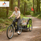 Aosom Double Bike Trailer for Kids with Steel Frame and 5-Point Safety Belts - Green-Steel frame for a secure and tough structure, with a steel connector for your back bike wheel 