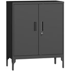 HOMCOM - Armoire de rangement en métal avec serrure - noir-Deux étagères réglables avec 25 positions de hauteur vous permettent de ranger facilement des classeurs, dossiers ou fournitures hautes 