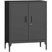 HOMCOM - Armoire de rangement en métal avec serrure - noir-Deux étagères réglables avec 25 positions de hauteur vous permettent de ranger facilement des classeurs, dossiers ou fournitures hautes 