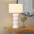 Hudson&Canal Carlin 27" Tall Ceramic Table Lamp with Fabric Shade - Matte White/White-Rated for one 60W incandescent bulb - 9W LED bulb, 13W fluorescent (CFL) bulb, or 9W self-ballasted LED bulb, E26-base bulb, Bulb not included