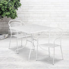 Table de jardin carrée de 35,5 po en acier blanc avec 2 chaises à dossier rond, intérieur/extérieur [CO-35SQ-03CHR2-WH-GG]-Finition poudrée blanche
