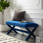 Modway Rivet Performance Velvet Bench - Navy-Silver and Copper (Ivory Ottoman) Nailhead Trim