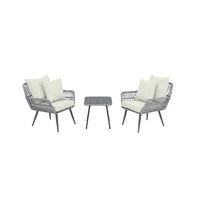Manhattan Comfort Cannes Modern Patio 2-Person Seating Group 3-Piece Set with End Table - Grey/Cream-Modern 3-Piece Outdoor Patio Set with 2 Armchairs and 1 End Table