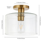 Hudson&Canal - Plafonnier semi-encastré Henri , 25,4 cm de large, avec abat-jour en verre - Laiton/transparent-Dimensions du produit : 10" L x 10" l x 9" H
