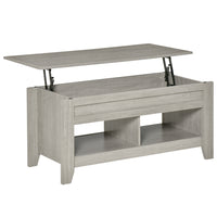 HOMCOM Lift Top Coffee Table with Hidden Storage and Open Shelves - Light Grey-Lift top coffee table with hidden storage space for storing your home items