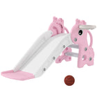 Qaba - Toboggan 3 en 1 pour enfants avec grimpeur et panier de basket - rose-L'échelle à 3 marches aide les enfants à grimper en toute sécurité 