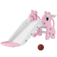 Qaba - Toboggan 3 en 1 pour enfants avec grimpeur et panier de basket - rose-L'échelle à 3 marches aide les enfants à grimper en toute sécurité 