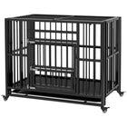 PawHut 37" Heavy Duty Dog Crate with Wheels - Black-Foldable for efficient storage, saving you space 