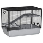 PawHut 23" H 3-Tier Small Pet Cage with Food Dish, Water Bottle and Ramps - Grey-Suitable for hamsters, chinchillas, guinea pigs and other small pets 