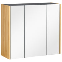 Kleankin Wall Mount Bathroom Mirror Cabinet with Three Doors - Grey-Wall-mounted design is space-saving