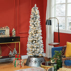 HOMCOM 6' Snow-Flocked Artificial Pencil Christmas Tree with Lights - Green-Branches face up and down, creating a lively tree appearance 