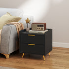 HOMCOM - Table de chevet avec pieds en métal doré pour chambre - noir-MDF stable pour une utilisation quotidienne, avec des pieds en métal solides et résistants 