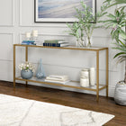 Hudson&Canal - Console Hera 64" de largeur avec étagère en verre - Laiton brossé-Caractéristiques assemblage facile