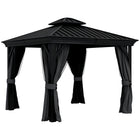 Outsunny Outdoor Canopy Hardtop Gazebo - 10' x 12' - Dark Grey-Heavy-duty gazebo for patio, backyard, garden, park, and more 