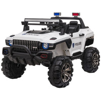 Aosom 12V 2-Seater Kids Ride-On Police Truck - White-2 seat ride-on police truck with safety belts for 2 kids ages 3-6 years old 
