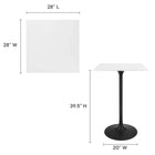 Modway Lippa 28" Square Wood Bar Table - Black White-Lacquered MDF Tabletop