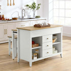 Modway Farmstead 3-Piece Kitchen Island and Stool Set - Oak White-Adjustable Shelves