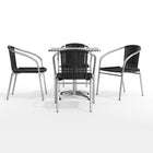 Flash Furniture 27.5'' Square Aluminum Indoor-Outdoor Table with 4 Black Rattan Chairs (TLH-ALUM-28SQ-020BKCHR4-GG)-Assembly Required