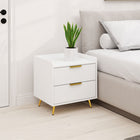 HOMCOM - Table de chevet avec pieds en métal doré pour chambre - blanc-Deux tiroirs et un plateau plat offrent beaucoup de rangement 