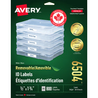 Avery White Laser/Inkjet Removable I.D. Labels, 1-3/4" x 1/2", 800 Pack (06504)-Removable, Rectangular label
