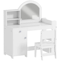 Qaba Kids Vanity Set with Lighted Mirror - White-Features a dual-colour LED mirror, offering a star-like makeup experience
