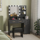HOMCOM Vanity Desk with Mirror and Lights - 40.9" L x 15.7" W x 55.1" H - Black-Mirror with LED bulbs improves makeup application visibility 