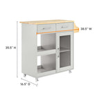 Modway Culinary Kitchen Cart With Spice Rack - Light Grey Natural-Rubberwood Top