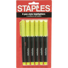 Staples Hype! Pen-Style Highlighters - Chisel Tip - Yellow - 6 Pack-Bright, fluorescent colour