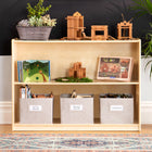 Guidecraft EdQ Essentials 30" 2-Shelf Open Storage - Natural-3 fabric bins included, each bin measures 10.7"W x 10.7"D x 8.5"H