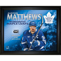 Frameworth Auston Matthews Toronto Maple Leafs PhotoGlass with Game-Used Net - 20" W x 16" H-Officially licensed by the NHL and NHLPA featuring Auston Matthews - all-time Toronto Maple Leafs goal scoring leader who passed Mats Sundin on January 3 2026 with his 421st goal