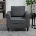 HOMCOM - Fauteuil d’appoint vintage avec accoudoirs roulés - pieds en bois de caoutchouc pour salon - gris foncé-Les patins de pieds réglables assurent la stabilité sur des surfaces irrégulières  
